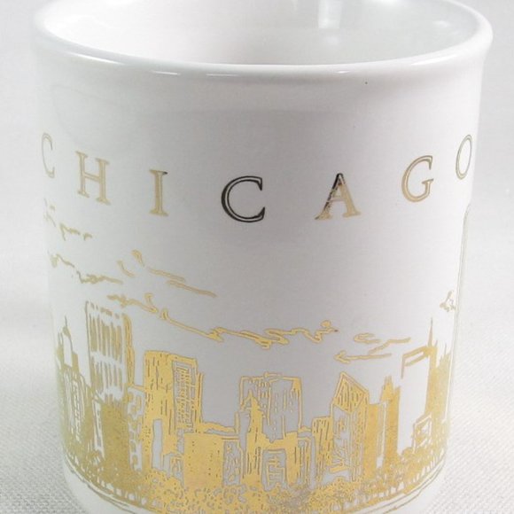 White Chicago Coffee Mug with Metallic Gold Cityscape Skyline, Excellent Cond! - Picture 2 of 3